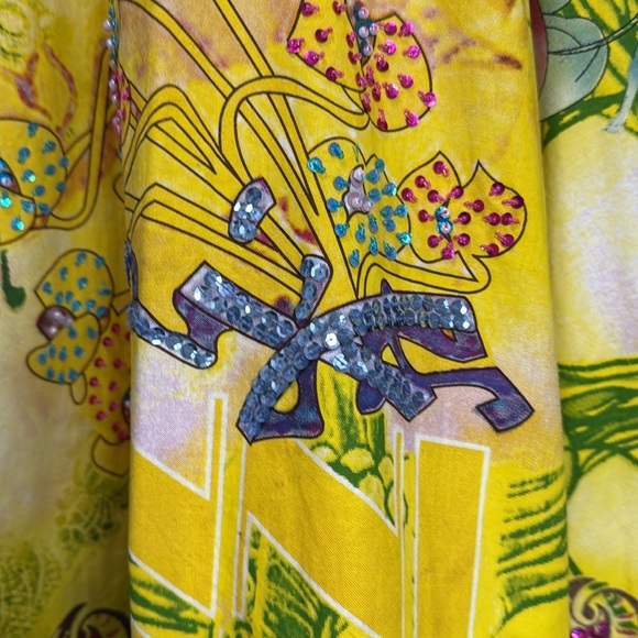 Manuela Moore Circle Floral Yellow Skirt SZ M w beading and sequins novelty EUC - Picture 4 of 8